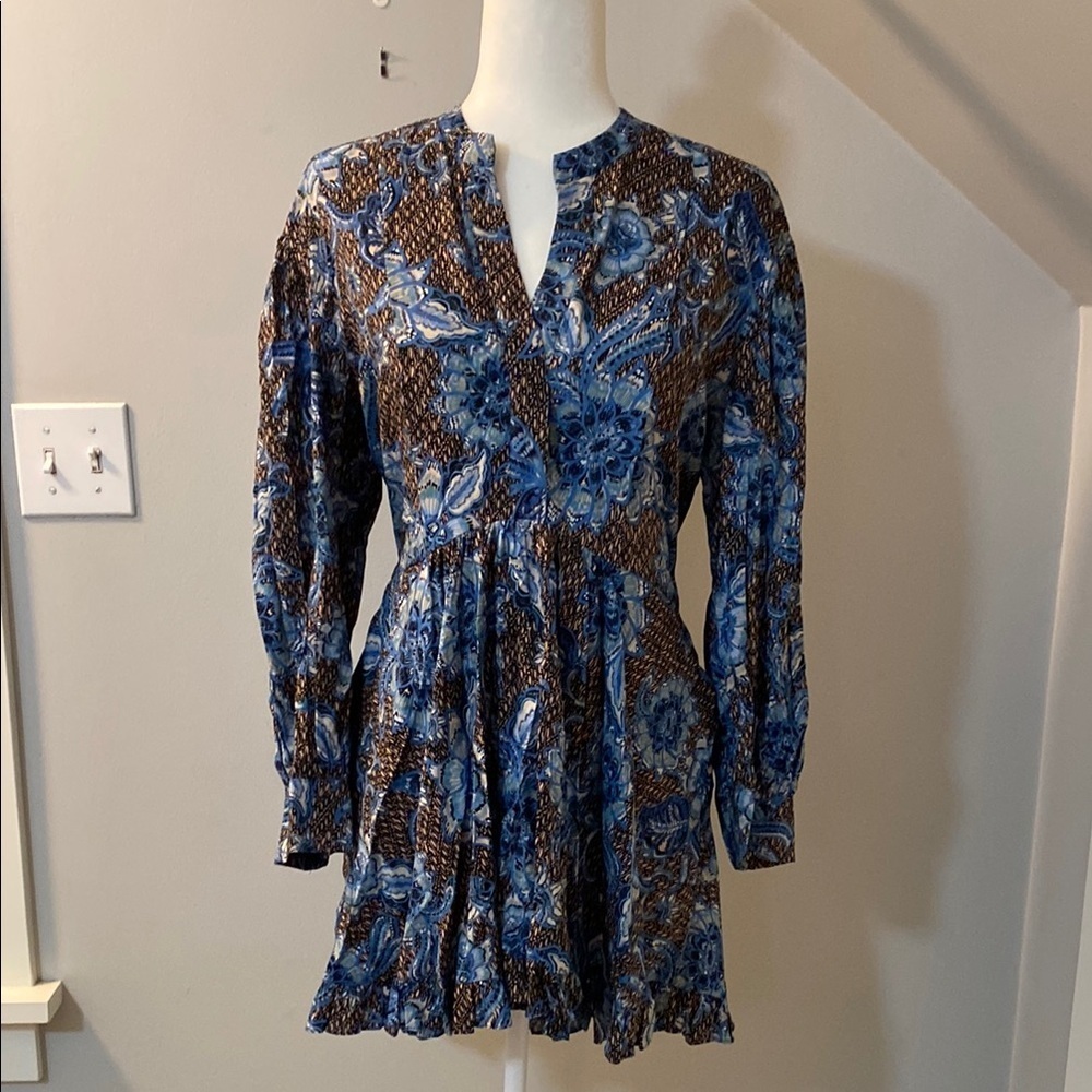Misa Los Angeles Nolan Mini Dress In Blue Sunflower Print Size Small